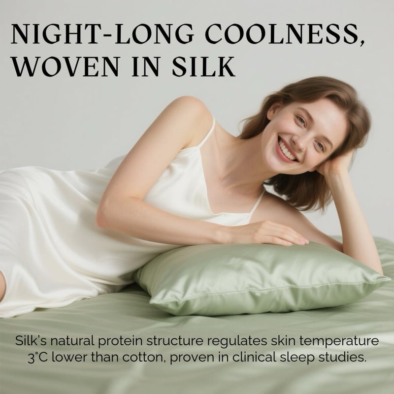 Ravmix Silk Pillow Cases with Zipper, 21momme Mulberry Silk Pillowcase for Hair Skin Health, Soft Smooth Breathable Cool Pillow Cover for Beauty Sleep with Gift Box 1PC(Standard 20"x26", Bean Green) - Image 5
